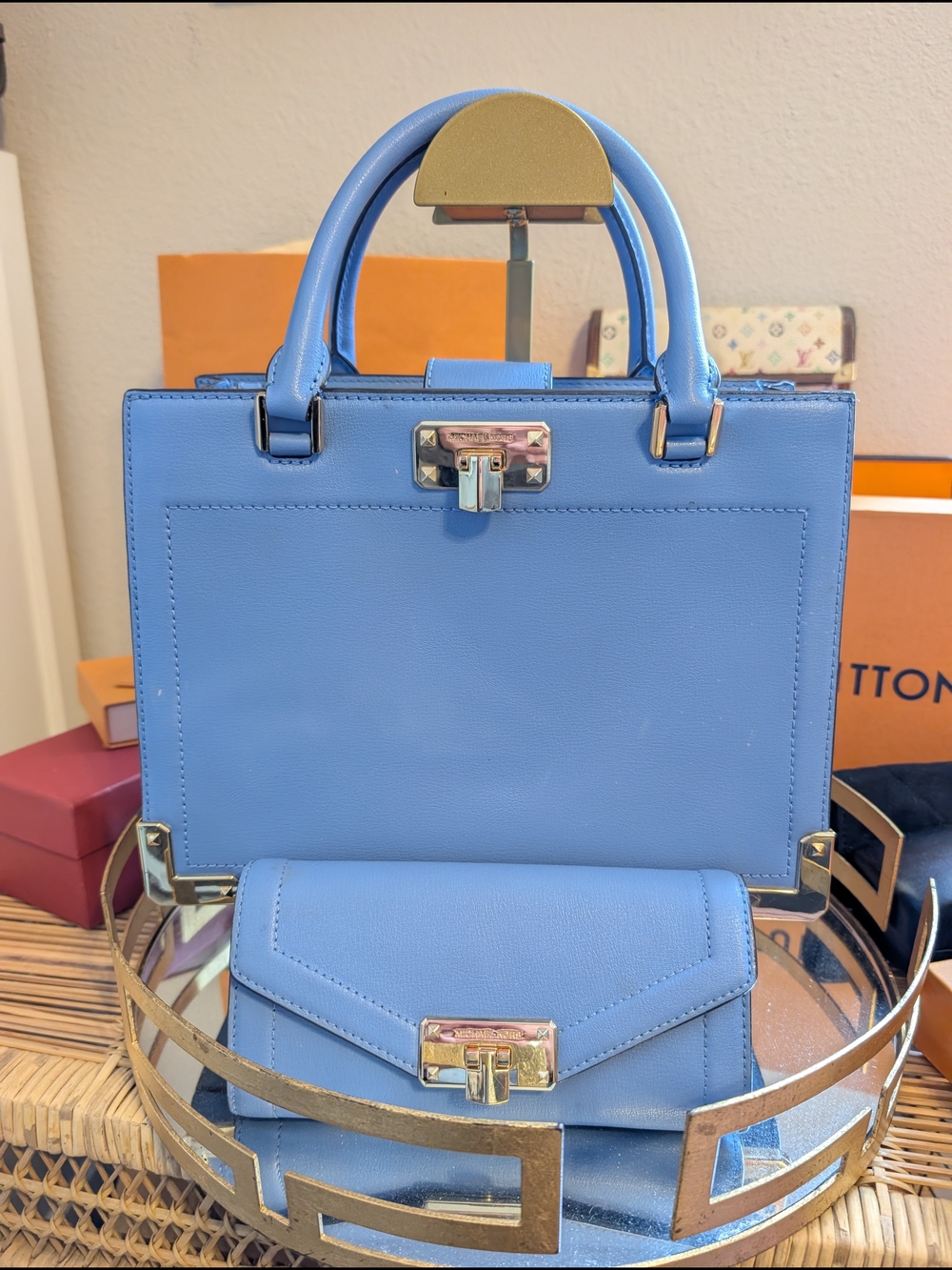 Michael Kors Periwinkle Blue Leather Satchel with Matching Wallet